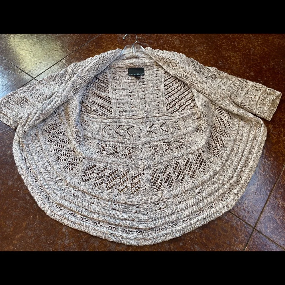 Cynthia Rowley 3/4 Sleeve Chunky Knit Cardigan Beige XS - Picture 3 of 9